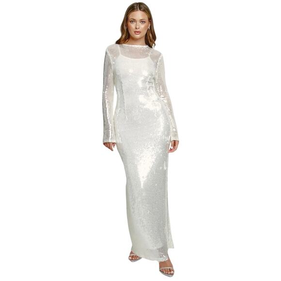 Rare London Dresses & Skirts - Rare London White Sequin Long Sleeve Maxi Dress, Women's Size 4